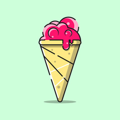Ice cream in waffle cone.