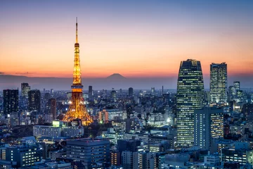 Foto op Plexiglas Tokyo Tower en Mount Fuji, Tokyo, Japan © eyetronic
