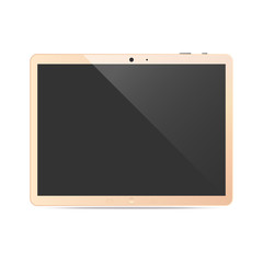 Golden tablet mockup with blank black screen.