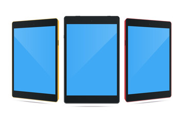 Three tablet mockup with blank screen.