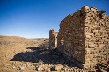 Wide angle view of an old abandoned building in the karoo region of south africa