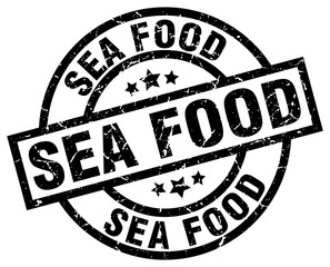 sea food round grunge black stamp