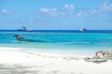 Fototapeta na wymiar the island on Maldives a landscape of the beach of the ocean and the ship