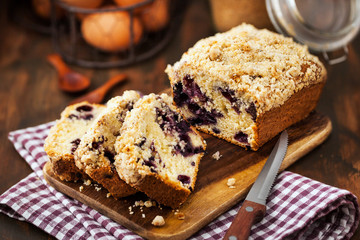 Fototapeta na wymiar Lemon and blueberry crumble loaf cake