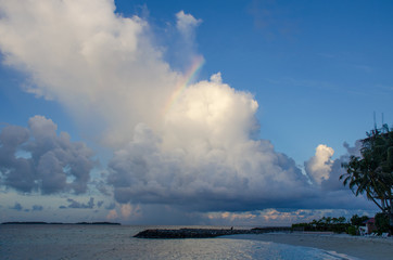Naklejka na ściany i meble gray sunset on the beach the Indian Ocean the island of Maldives