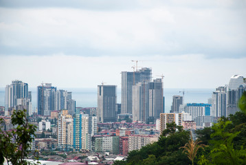 Panoramic view of the construction of houses on the coast.