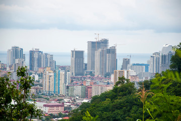 Panoramic view of the construction of houses on the coast.