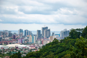 Panoramic view of the construction of houses on the coast.