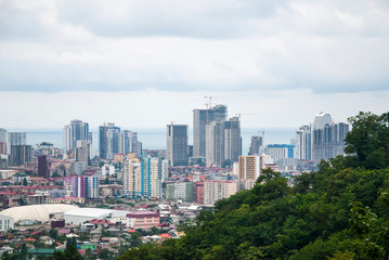 Panoramic view of the construction of houses on the coast.