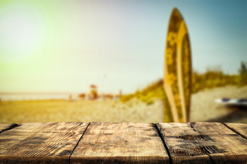 table background of free space and beach 