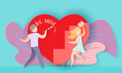 Valentines day card with couple in love heart