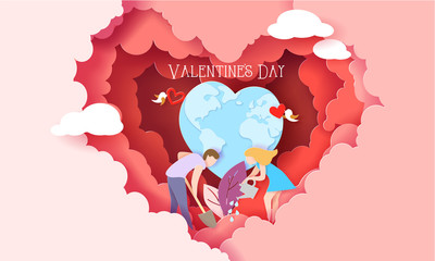 Valentines day card with couple in love