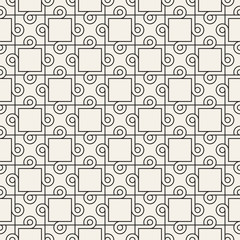 Vector seamless interlacing circles pattern. Simple abstract lattice. Repeating geometric tiles with weaved lines.