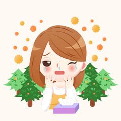 cartoon woman with hay fever