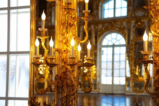 Catherine Palace Architecture Interior Gold Candle Light