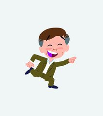 Businessman in casual style running smiling.