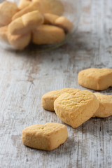 Heart shaped cookies on light rustic background