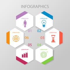 Vector illustration of infographics options with six.