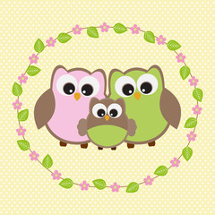 Vector greeting card on the theme of family and birds.