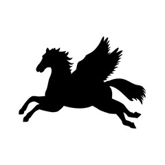 Pegasus silhouette mythology symbol fantasy tale. Vector illustration.