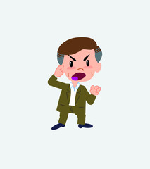 Businessman in casual style screams angry in aggressive attitude.