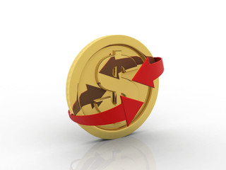 3d rendering gold coin Dollar symbol 