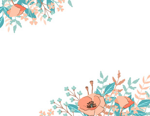 Hand drawn spring typography poster with cute colorful wild flowers. Vector illustration for 8 March Woman's Day, Mother's Day, greeting cards, wedding invitations. Frame for sale banner design.