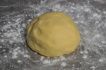 image of a raw fresh cookie dough that is on a floured metal surface