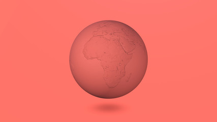 Pink, living coral planet Earth view, showing the terrain. Based on NASA data.