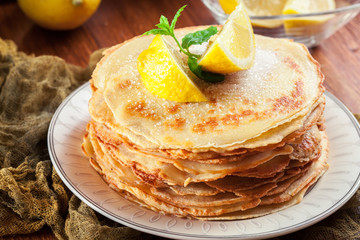 British pancakes with lemon and sugar