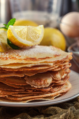 British pancakes with lemon and sugar