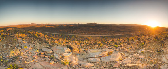 Iconic scenes from the karoo region in South Africa, gravel roads and semi desert conditions