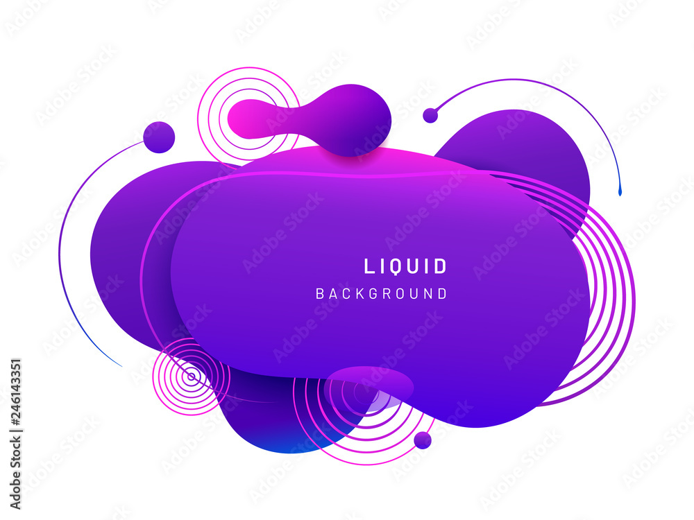 Poster abstract fluid blob in 3d shape. violet liquid spot for flyer or cerulean dynamical colored free for
