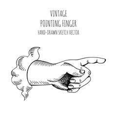 Hand gesture. Forefinger. Finger pointing. Hand drawn illustration sketch vector