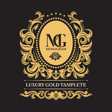 Exclusive leafy vintage ornament. Luxury golden pattern. Elements of the logo. Gold decorative frame. Vector logo templates. The past. Monogram, initials, jewelry. Elegant emblem logo.