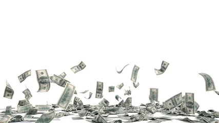 hundred dollar banknotes fall on graund on white background © nosorogua