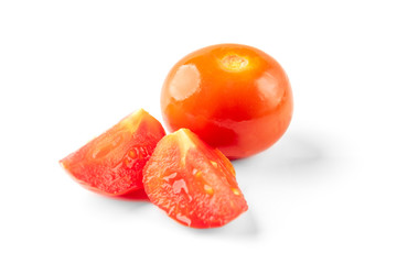 Pickled tomatoes isolated on white background.