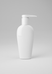 White plastic bottle for cosmetics, mockup for design, 3D rendering, 3d illustration