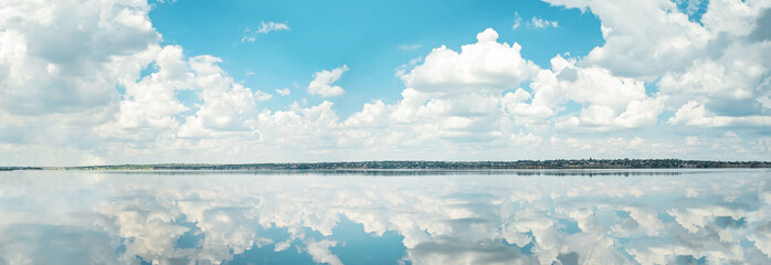 Fantastic landscape. Clouds and the river. road in clouds