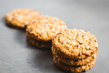 Oatmeal cookies in the rows as a concept