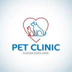 Pet Care, pet food, pet, clinic, veterinary, dog, cat, family. Vector logo template.