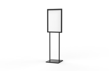 Indoor Pedestal Steel Sign Stand poster banner advertisement Display, Lobby Menu Board, 3D Illustration