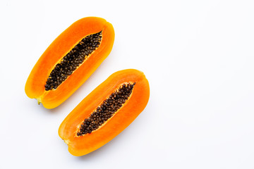 Papaya fruit on white background