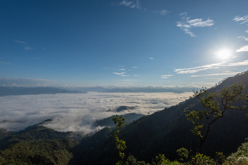 fog and cloud mountain valley landscape on sunrise
