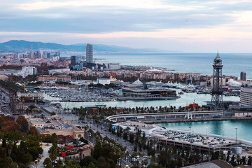 Barcelona city at sunset