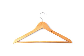 Wooden hanger isolated on white background.