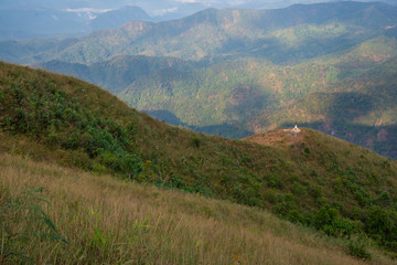 Fototapeta na wymiar Mountain landscape view and white pagoda