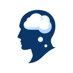 Silhouette of a head with a cloud vector illustation isolated on white. Thought in the head of man