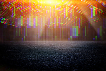 Futuristic background of the 80s retro style. Digital or Cyber Surface. neon lights and geometric...