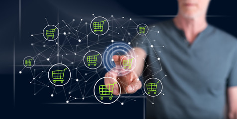 Man touching an e-commerce concept